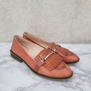 Hispanitas Leather Loafers Croc Embossed Kiltie Fringe in Terracotta